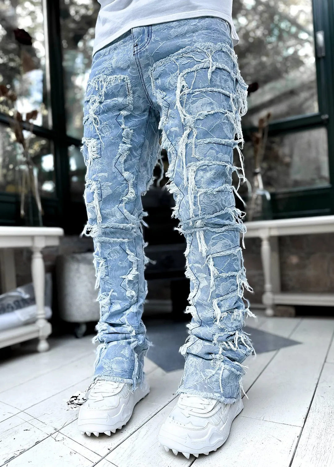 Men Trousers Individual Patched Pants Long Tight Fit Stacked Jeans For Mens Clothing - Image 16