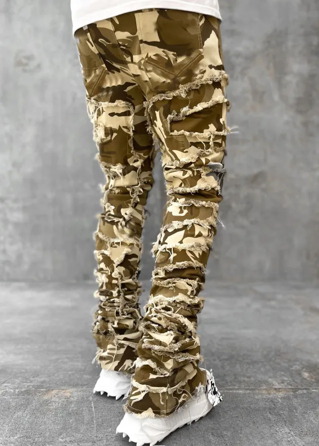 Men Trousers Individual Patched Pants Long Tight Fit Stacked Jeans For Mens Clothing - Image 13